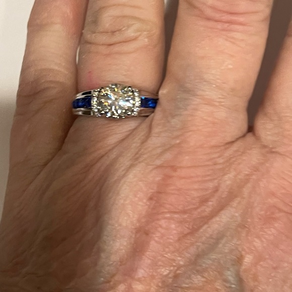 2 ct MOISSANITE & Sapphires 3x Rhodium Sterling Engagement/Ring! - Picture 5 of 13